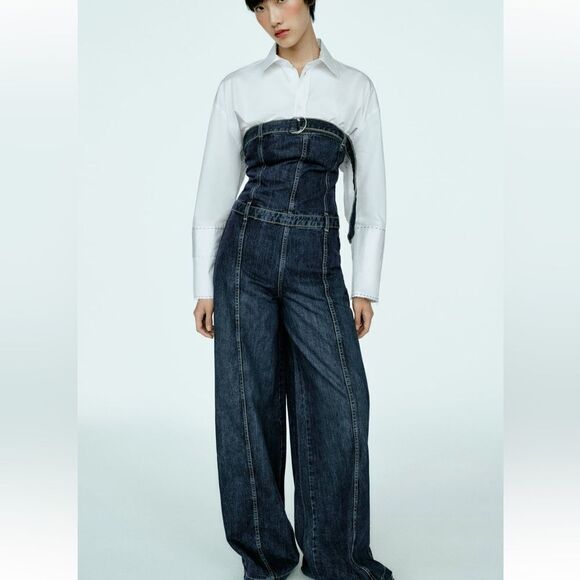 Zara strapless TRF DENIM JUMPSUIT - Picture 3 of 9